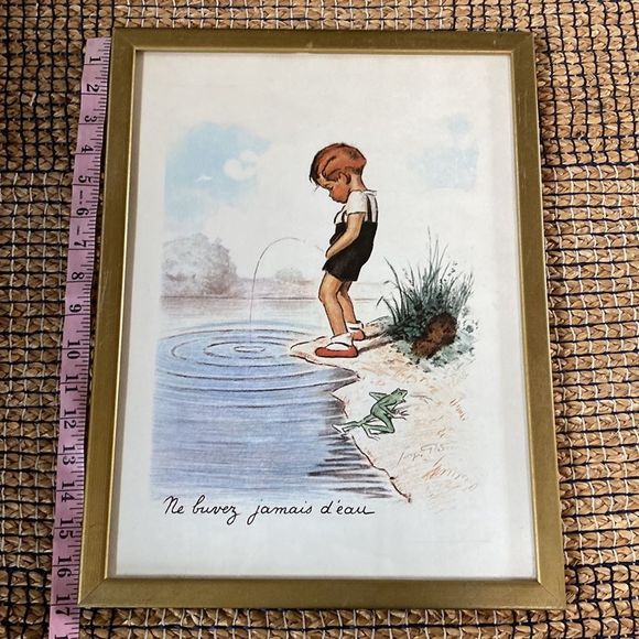 Vintage Pair of Georges Repon Framed Art Lithographs Naughty Children - Picture 8 of 16